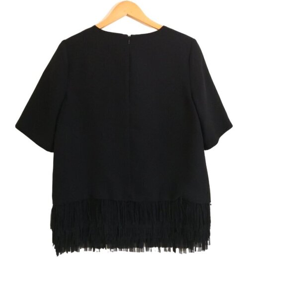 Banana Republic Crepe Fringe Hem Black Top Size M - Picture 6 of 6